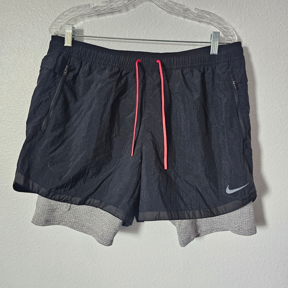 Nike Running Division 2-in-1 Packable Shorts Mens XL Black Gray DA1298-010